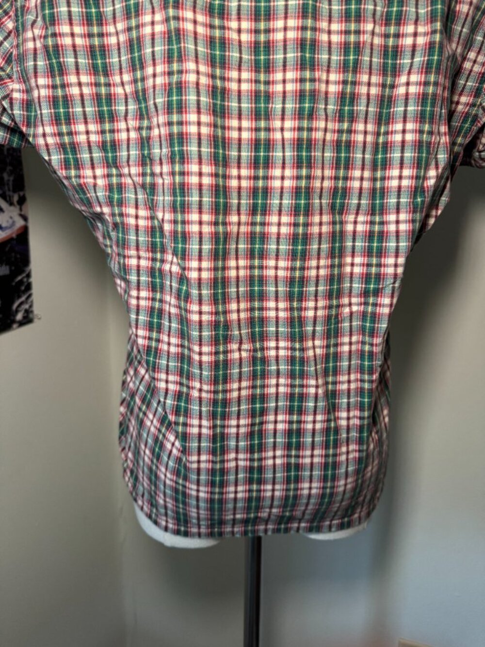 Abercrombie Y2K Green, Red, and Cream Plaid Short Sleeve Baby Button Up Blouse - Picture 9 of 13